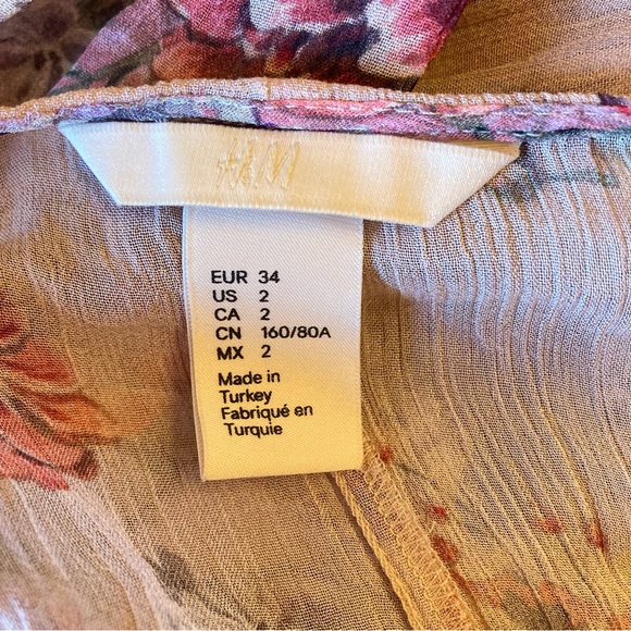 H&M Pink Purple Floral Print Long Sleeve Viscose Midi Maxi Bohemian Dress - Picture 4 of 5